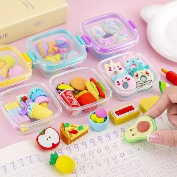 Cute Bento Box Eraser Set – Mini Food, Dessert & Makeup Erasers for Kids, Students & Party Favors