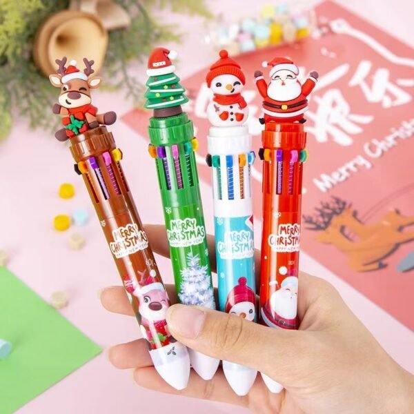 Christmas Reindeer & Santa Multicolor Pen – 10 Color Ballpoint Pen for Kids, Students, Party Favors & Holiday Gifts