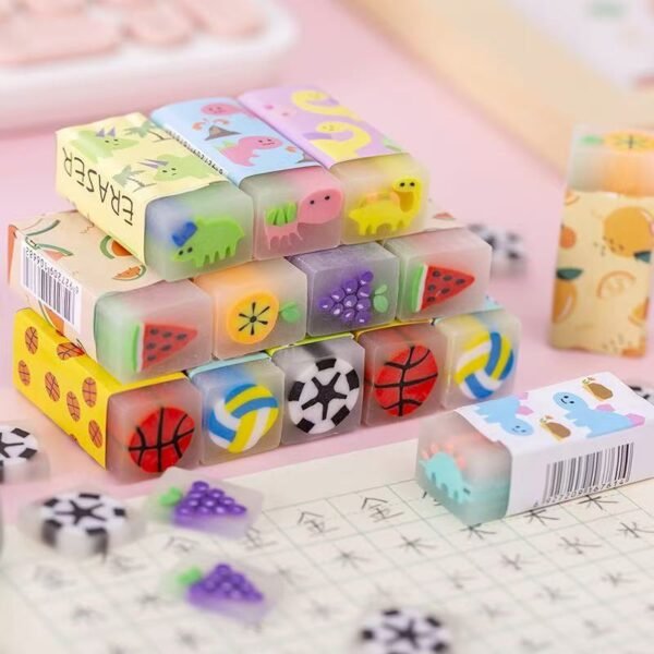 Cute Cartoon Erasers for Kids – Fruit, Dinosaur & Sports Design | Fun PVC School Erasers for Students & Prizes